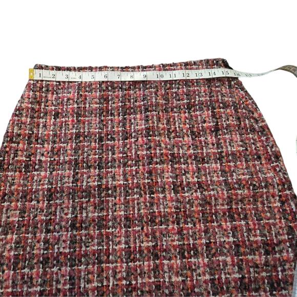 Talbots Plaid Tweed Boulce Fringe Pink Wool Blend Pencil Skirt‎ Size 4 - Picture 5 of 11